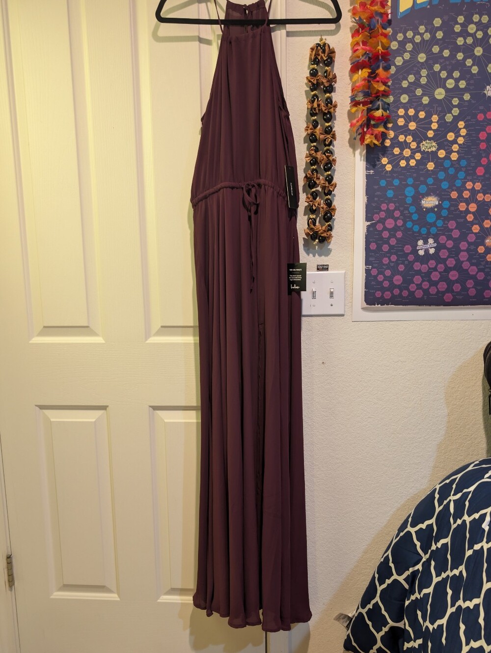 💘👑✨ Lulu's Plum Halter Maxi Gown with Side Slit And Tie Waist - Picture 6 of 9